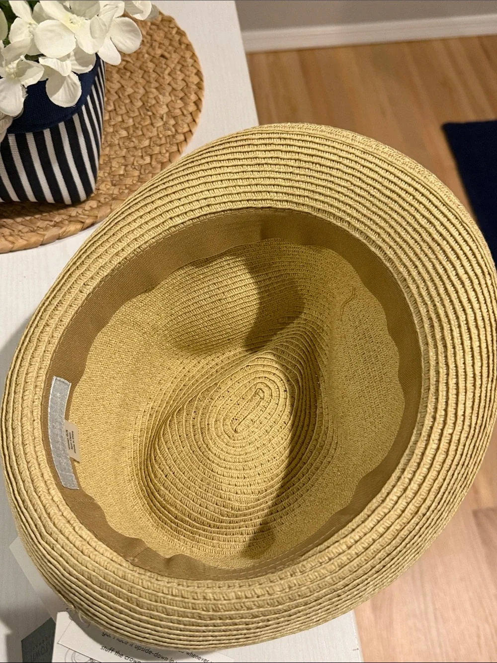 Straw Fedora Hat with Frayed Band - Beige